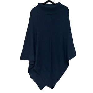 Soft Surroundings Missy Blue Turtleneck Poncho Cotton Wool Cashmere Blend